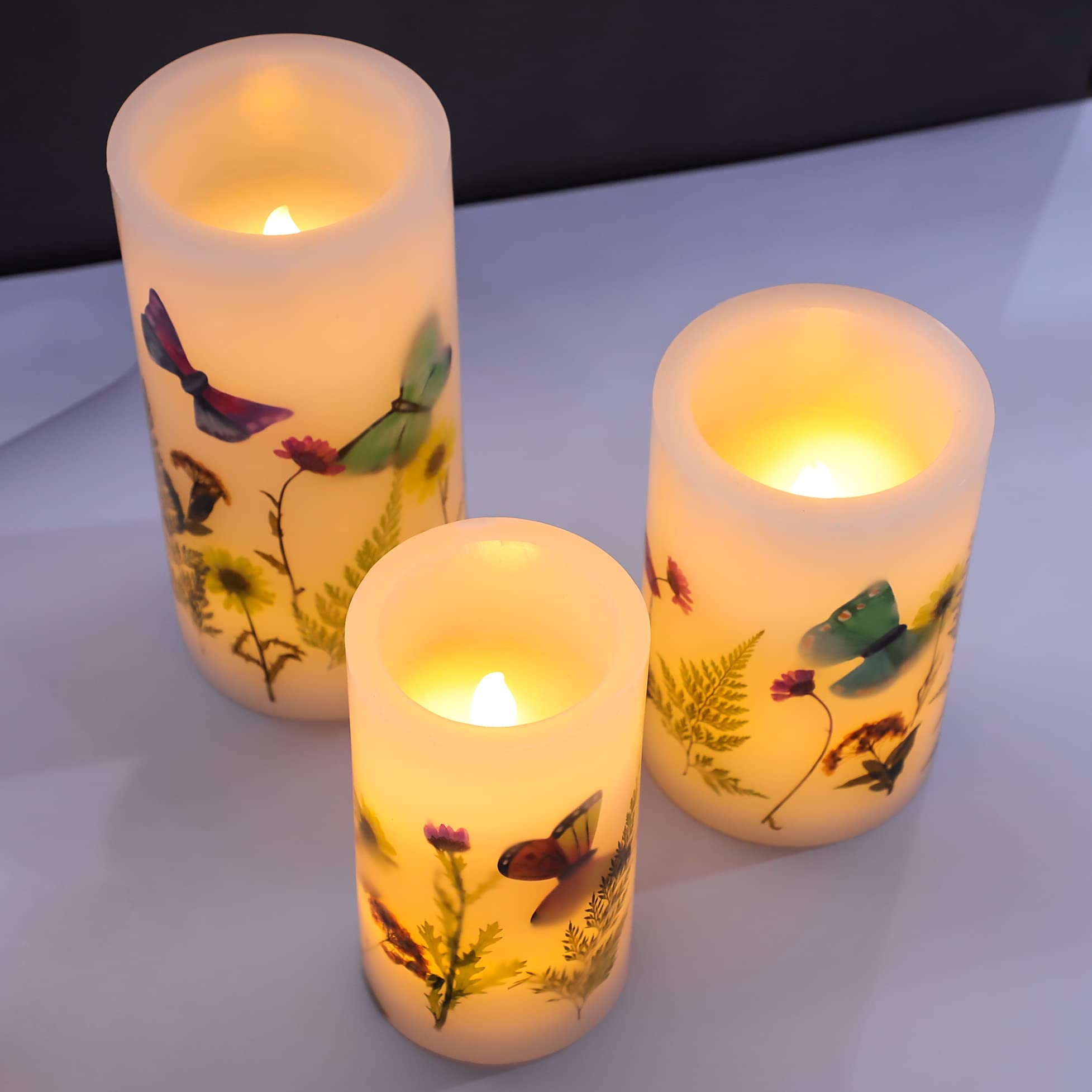 Vela LED parpadeante de 3.25 x 6 pulgadas de alto, pilar de cera real con pilas de mariposa con función de temporizador 9