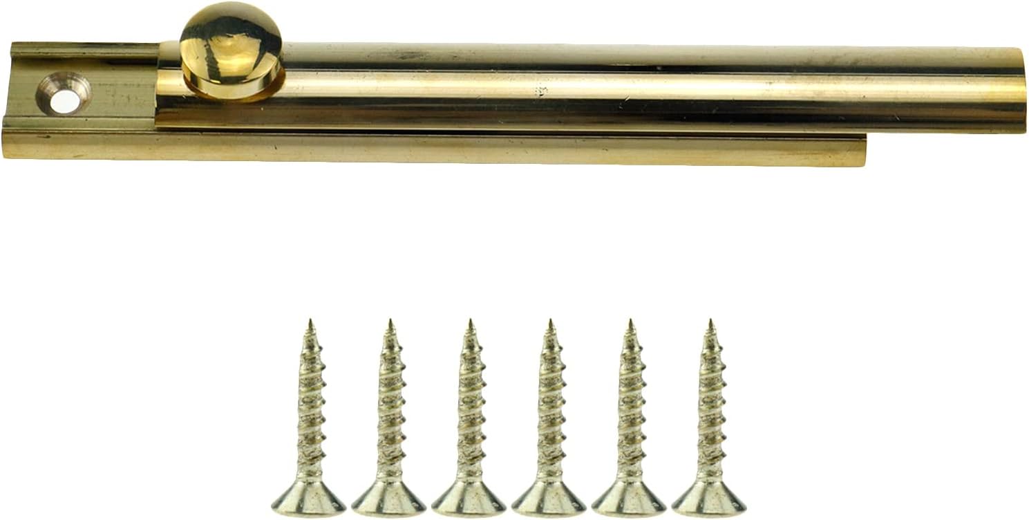 2pcs Gold Solid Brass Surface Bolt 4 Inch Cabinet Sliding Bolt Latch with Screws
