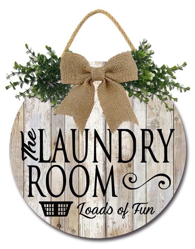 Sokomurg Laundry Room Loads of Fun Laundry Room Wood Sign Laundry Signs for Laundry Room Funny Laundry Room Hanging Sign Bathroom Washroom Wall