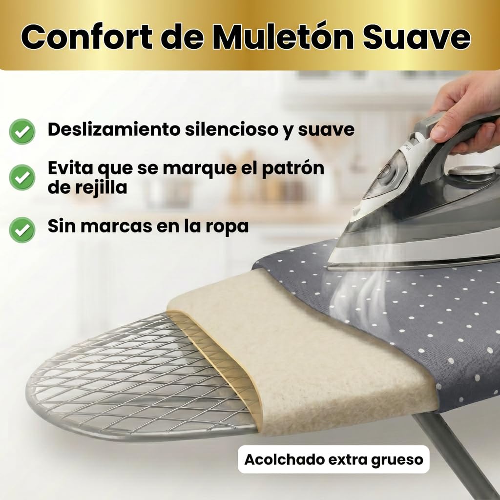 Copriasse da stiro 120x40 cm - Copriasse da stiro in cotone - Adatto alla stiratura a vapore - Imbottitura extra spessa + elastico e tenditori, 115-122 cm - 35-45 cm