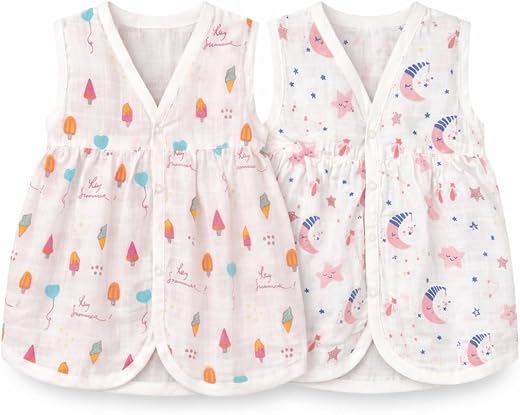 First Wonder 100% Muslin Cotton Baby Girl Frock - Pack of 2 | Ultra Soft Dress for Newborns 0-9 Months | Breathable A-Line...