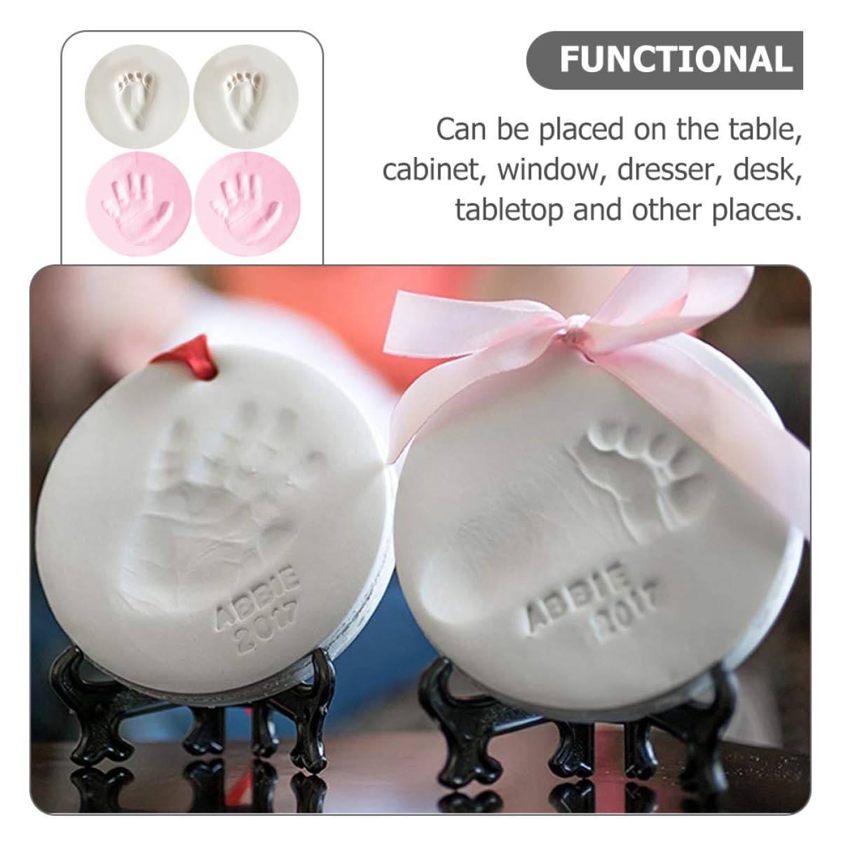 Recuerdo Original Kit de 4 Piezas para Huellas de y Pies de Ñiño en Material Seguro y Fácil de Usar para Recién Nacidos en Cómoda Cómoda o Armario