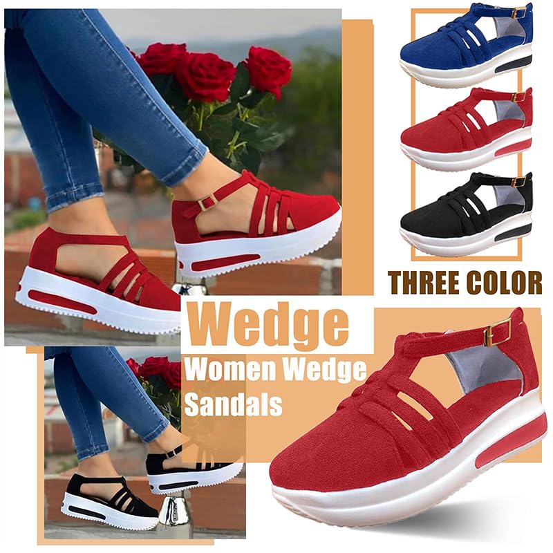 Women's comfortable sandals, women's casual summer shoeswedge heel flat lace-up walking shoesslip-on ankle strap thick sole4