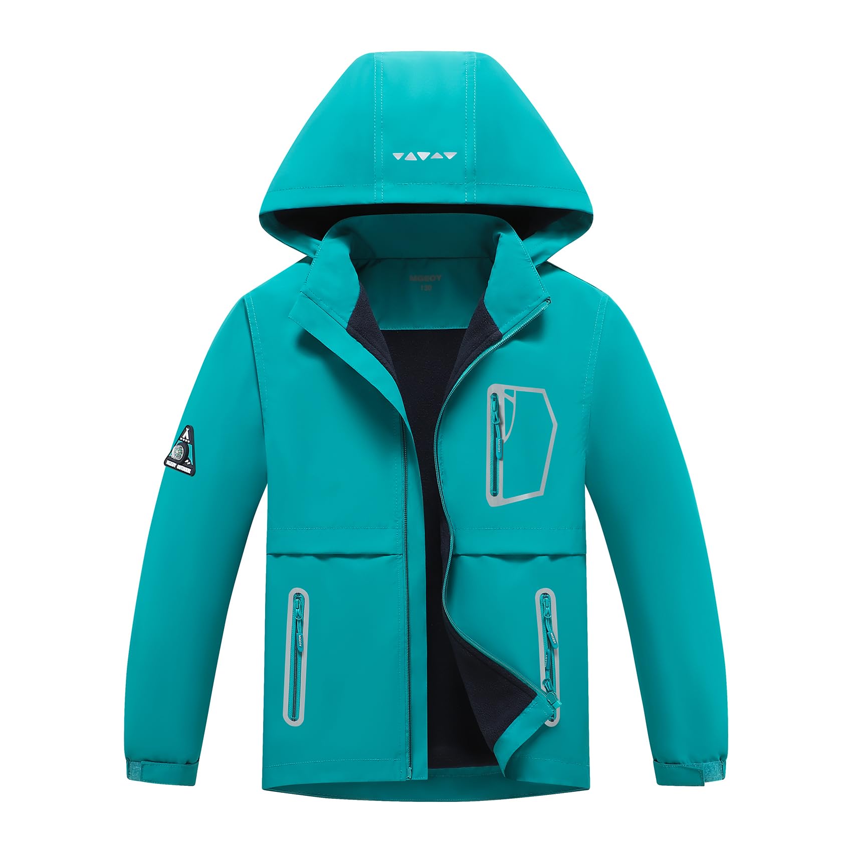 MGEOY Boys Girls Rain Jacket Lightweight Waterproof Hooded Fleece Lined Raincoat Windbreakers for Kids