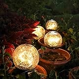 Senmeo Solar Garden Globe Lights, 4-Pack Crackled Glass Spheres, LED Outdoor Decorative Lighting for Lawn and Pathway with Ground Stakes