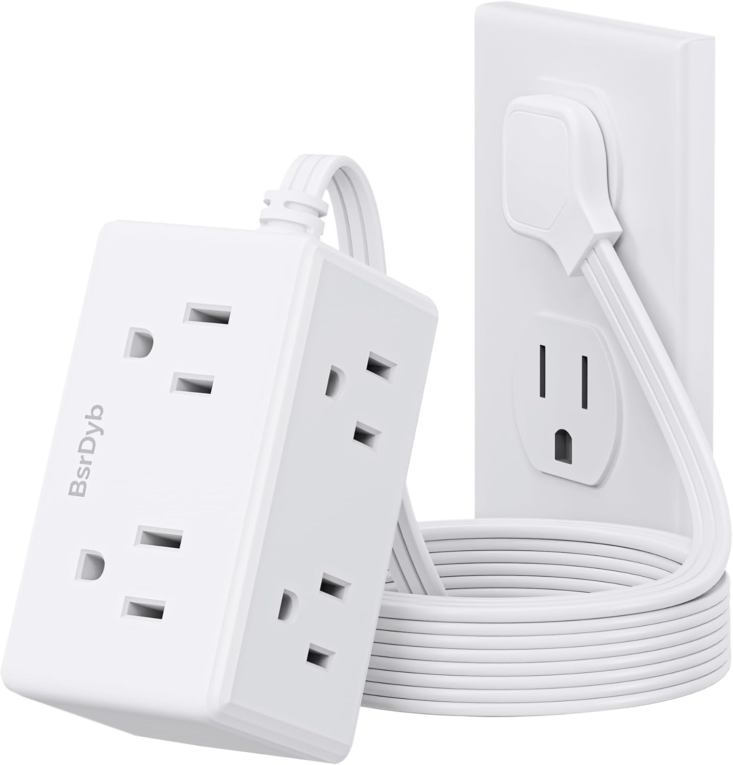 5Ft Flat Plug Small Power Strip,3-Side White Extension Cord with 6 Wide Outlets Extender,No Surge Protector,Cruise Ship Essentials,Multi Plug for College Dorm Home Office Travel,Wall Mount,ETL Listed