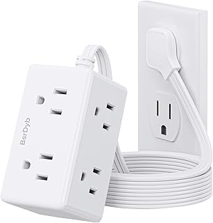 5Ft Flat Plug Small Power Strip,3-Side White Extension Cord with 6 Wide Outlets Extender,No Surge Protector,Cruise Ship Essentials,Multi Plug for College Dorm Home Office Travel,Wall Mount,ETL Listed