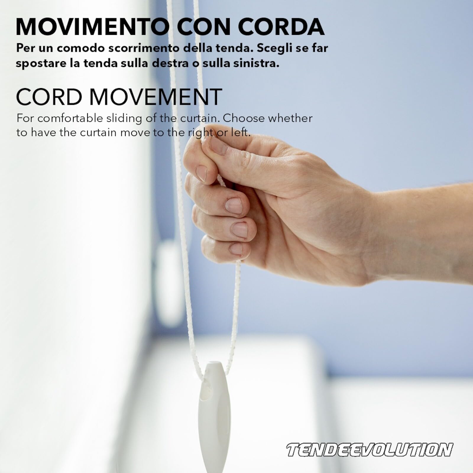 TENDEEVOLUTION Binario Tenda Soffitto Lineare in Alluminio Bianco Personalizzabile, Con Accessori per il Fissaggio, Movimento a Corda, Bastone Tende a Soffitto o Parete (140CM, AMMASSO A SX)