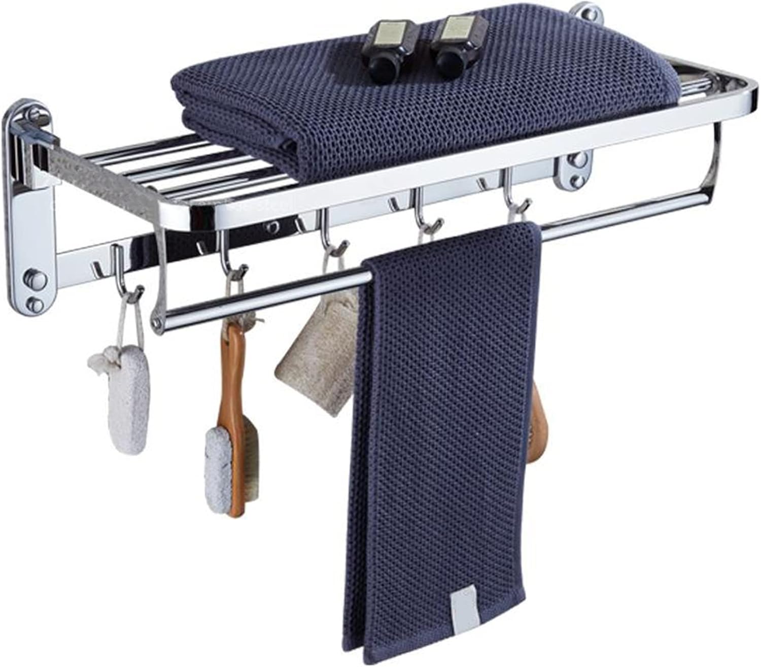 Double Hanging Towel Bar Rack Square Base with Hook (40cm 50cm 60cm)- Polished Finish, Stainless Steel, Water and Rust Proof, The line Rack and Shelf (Size : 19.7inch(50cm))