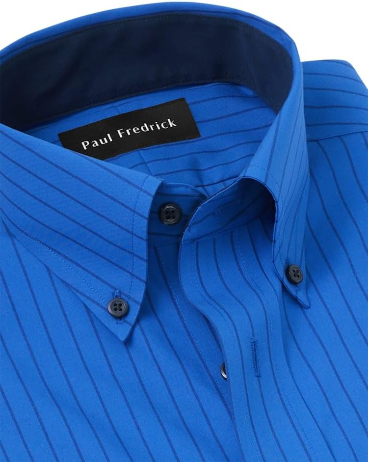 Paul Fredrick Men's Slim Fit Non-Iron Cotton Stripe Dress Shirt