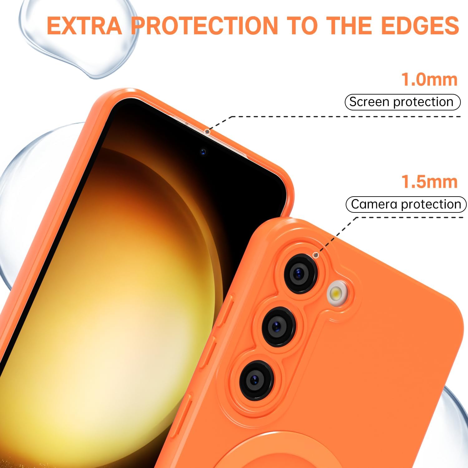 for Samsung Galaxy S23 Plus Phone Case Silicone Magnetic, Compatible with Magsafe Case Cute for Women, Girly Bright Color Glossy Jelly Slim Hard Mag Safe Rubber & Camera Cover, Neon Orange - Image 5