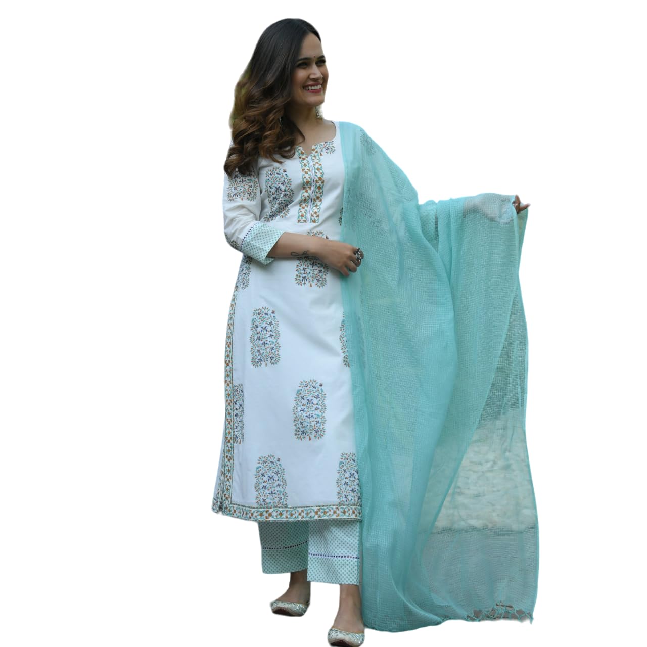 Cotton Kurti Pant Dupatta Set For Women's-image-37