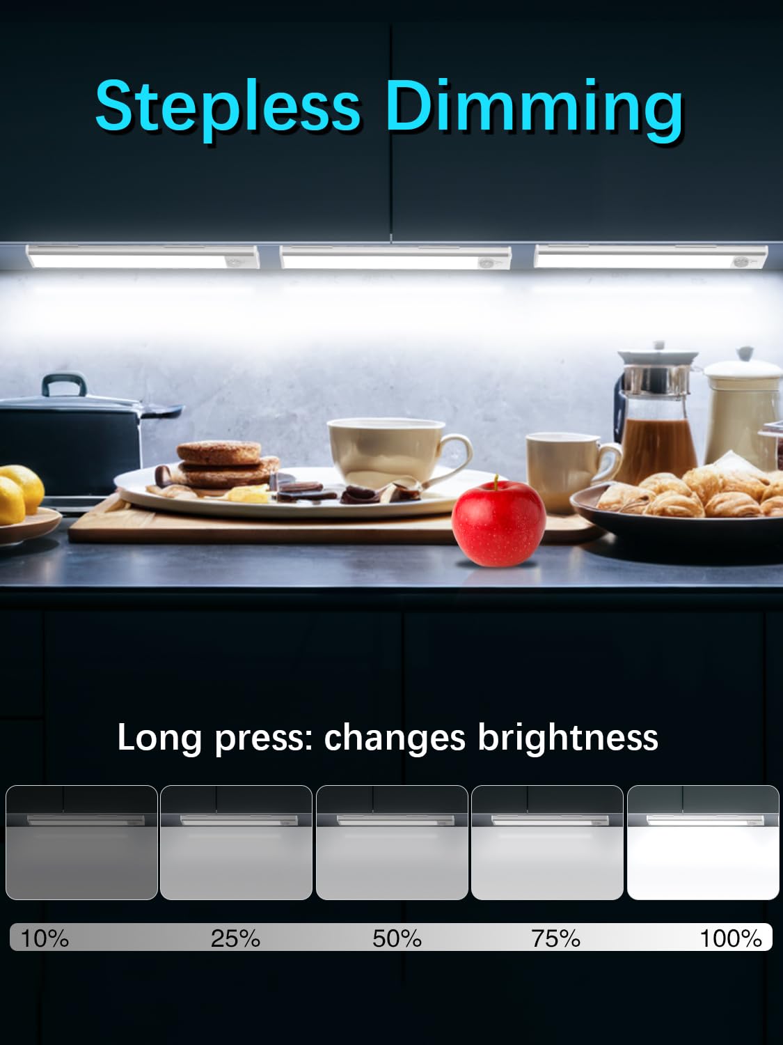 Luce Armadio LED con Sensore, Senza Fili Sotto La Luce Dell'armadio, Sottopensile LED Magnetica Controllo Touch Dimmerabile Luce Notturna Luce Scrivania Ricaricabile USB per Lettura, Lavorare