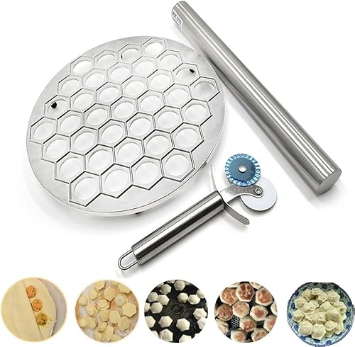 Pelmeni Maker - Molde ruso para bolas de masa hervida para ravioles, molde Pelmeni, bola de masa de carne, 37 agujeros con pastelería, rueda de