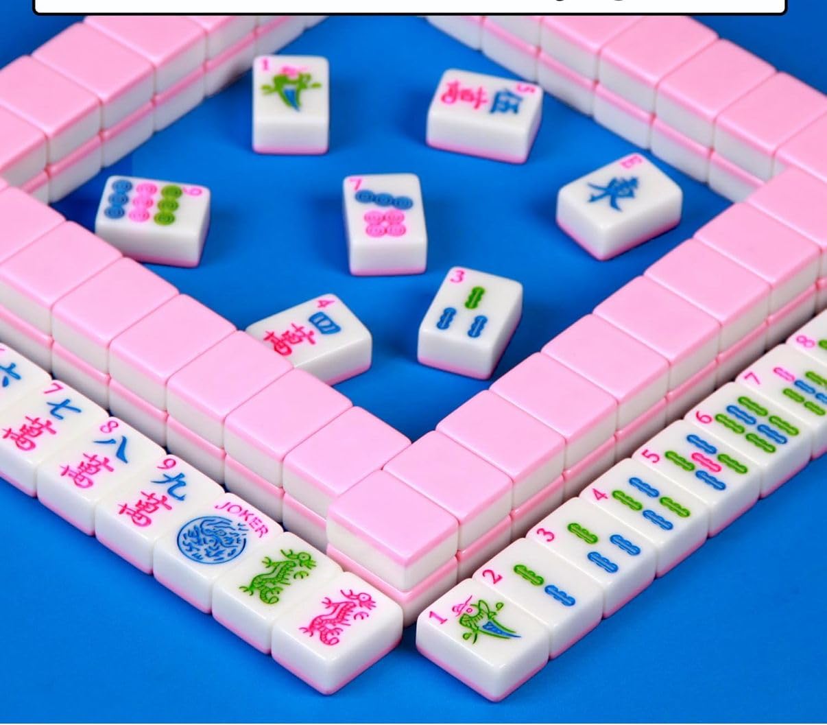 American Mahjong Set Only with 160 Mahjong Tiles 1.2-inch American Mah Jong Set Hand Carved Pattern for Adult Social Party, Mah Jong Lovers Gift (Pink)