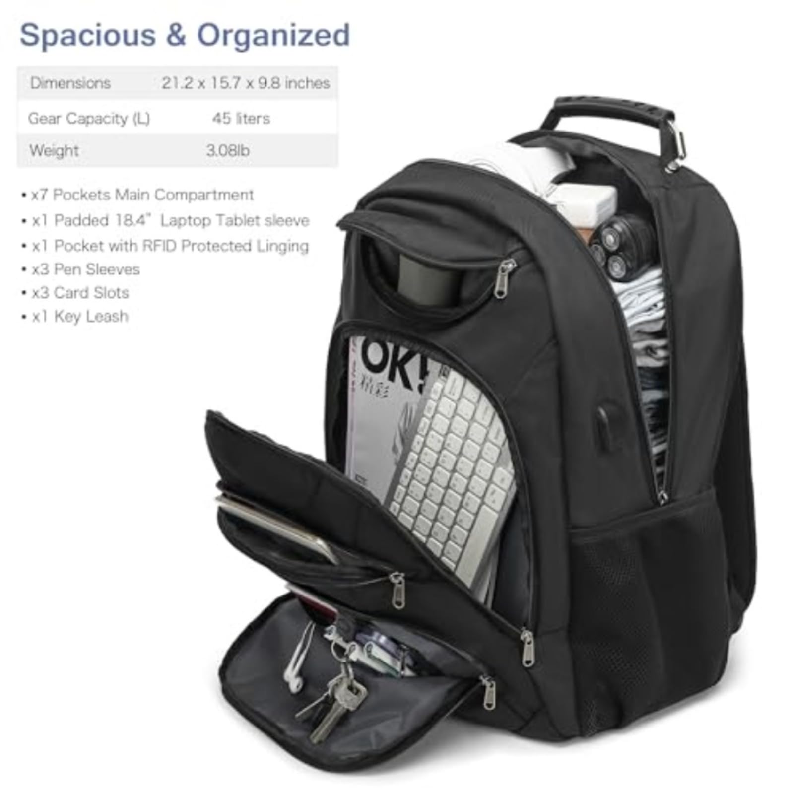 Zaino da Viaggio per Laptop Extra Grande Men37l Gioco Pollici-black-17 3