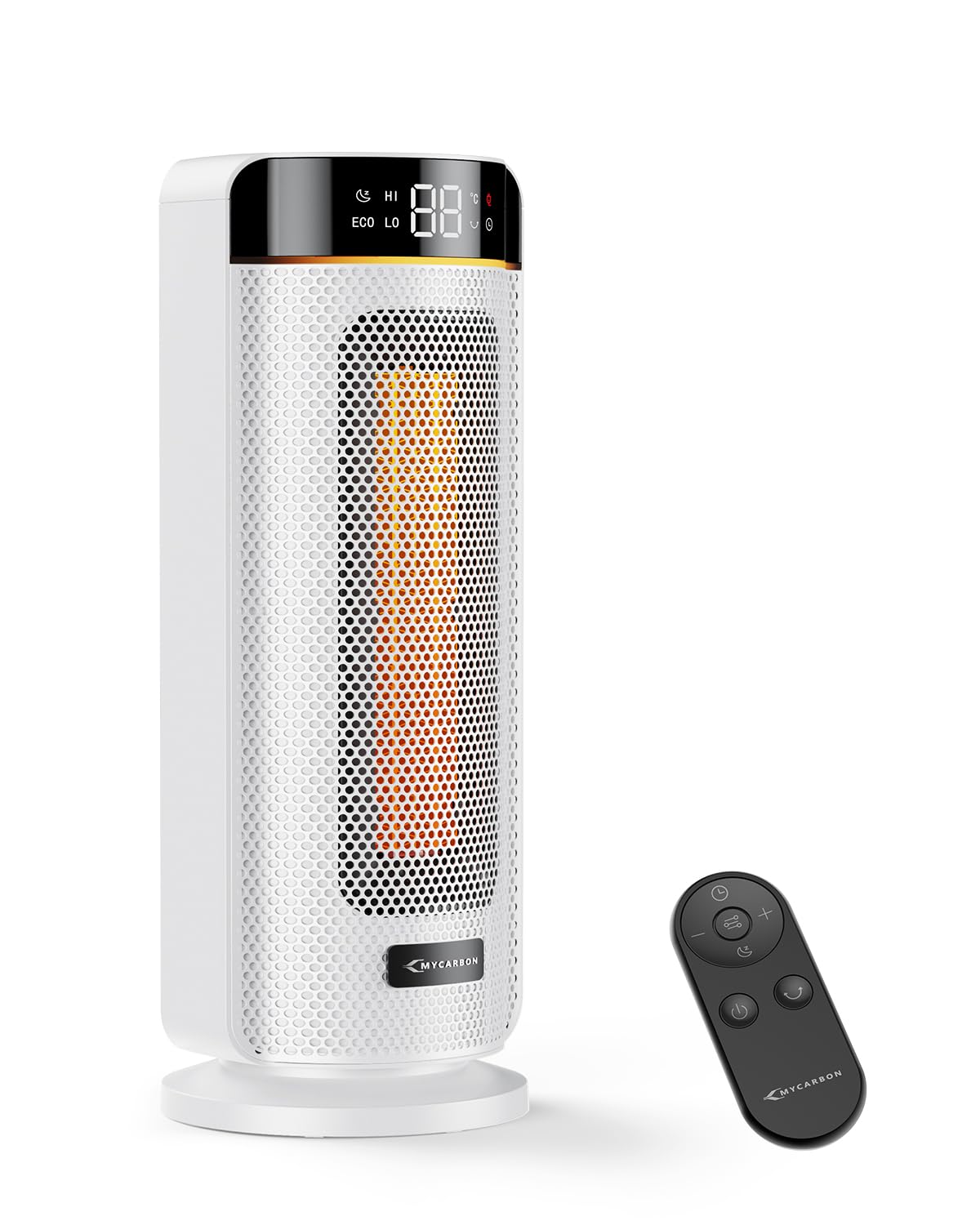 MYCARBON Stufa Elettrica Basso Consumo da Bagno LED Display con TEMP Regolabile 5℃-35℃ 4 Modalità ECO Timer 12h Oscillazione 70° Stufetta 1900w Termoventilatore Spegnimento Automatico con Telecomando