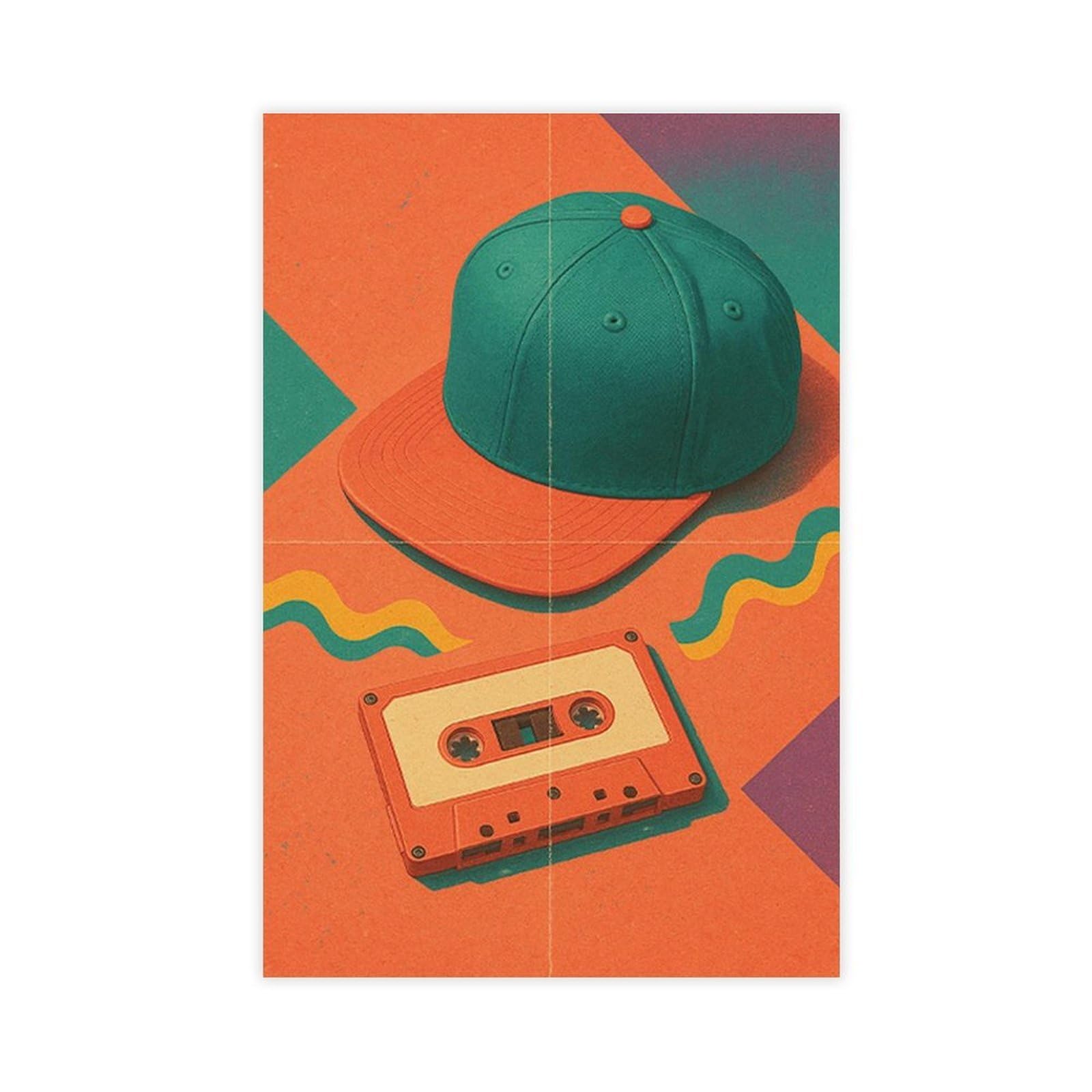 Poster su tela retrò anni '90 con nastro adesivo e cappello hip hop, decorazione artistica da parete per soggiorno, camera da letto, decorazione, 61 cm L x 91,4 cm W