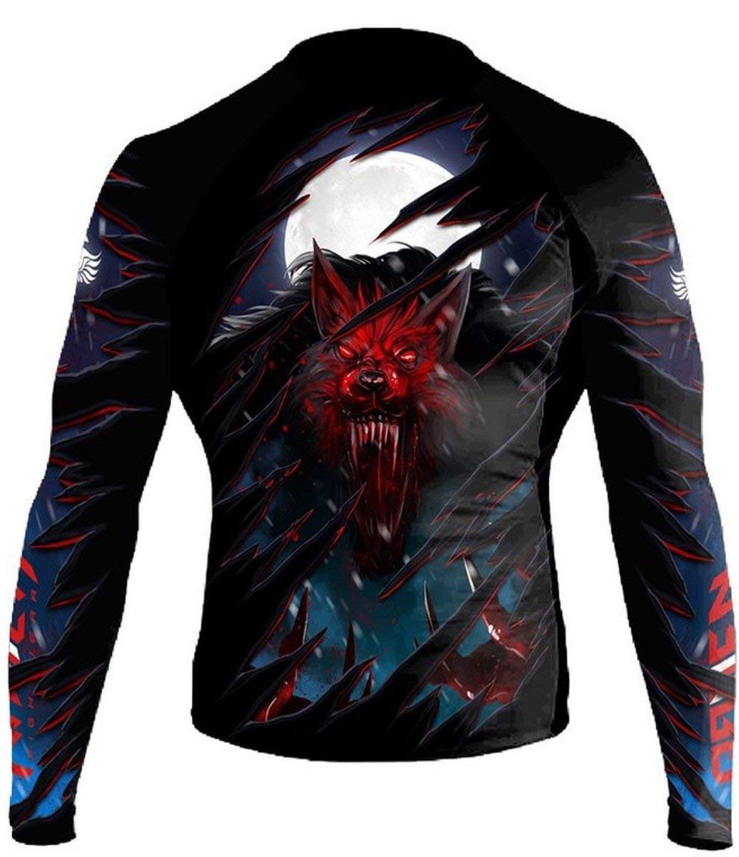 Raven Fightwear The Lycan Schwarz Kompressionshemd Herren Lange Ärmel Grappling Jiu Jitsu MMA Fitness Kampfsport No Gi Workout Gym