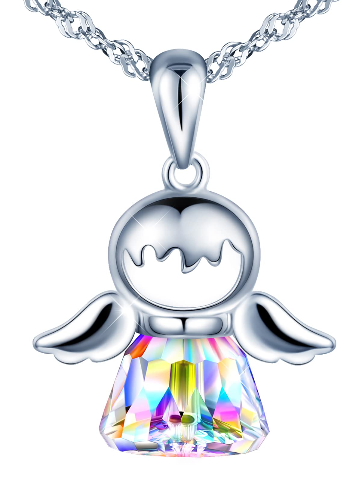MOOFUNWomen's Girls' Allergen- 925 Sterling Silver Empty Angel Pendant with Crystal 45 cm Chain Length Necklace Elegant Gift Packaging Gifts for Her Wife Girlfriend Mum Christmas