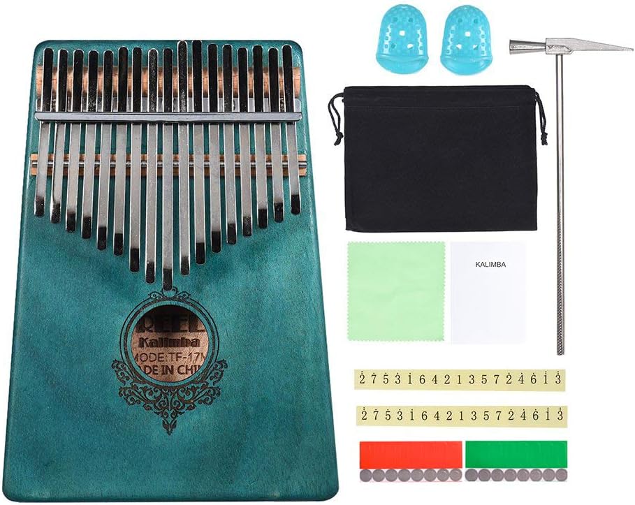 TREELF17 teclas Kalimba Pulgar Piano Piano Piano Cuerpo Instrumento Músico Regalos para los amantes del Kalimba y principiantes (Azul)