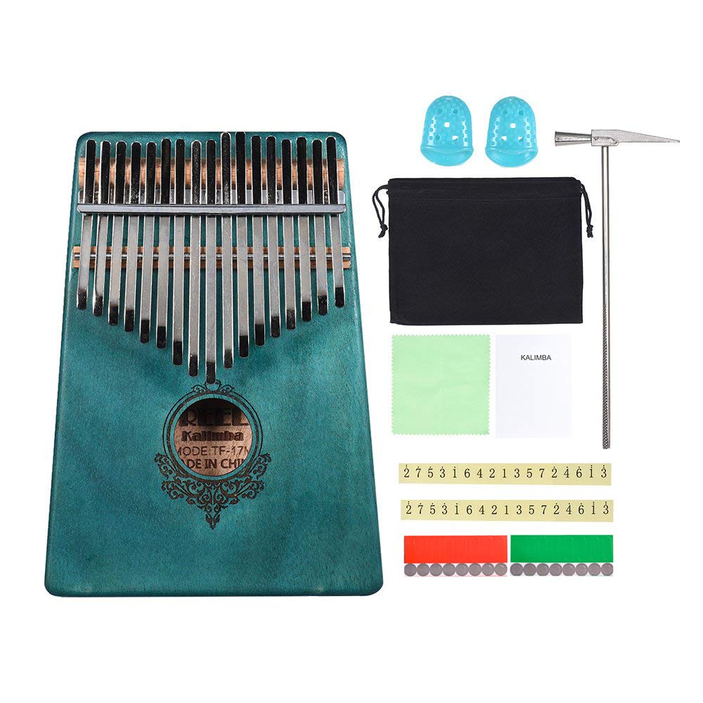 TREELF17 teclas Kalimba Pulgar Piano Piano Piano Cuerpo Instrumento Músico Regalos para los amantes del Kalimba y principiantes (Azul)