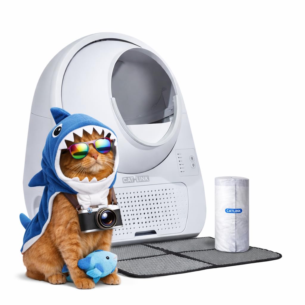 CATLINK Lettiera automatica per gatti con tappeti, doppia eliminazione degli odori per gatti da 9 a 10 kg