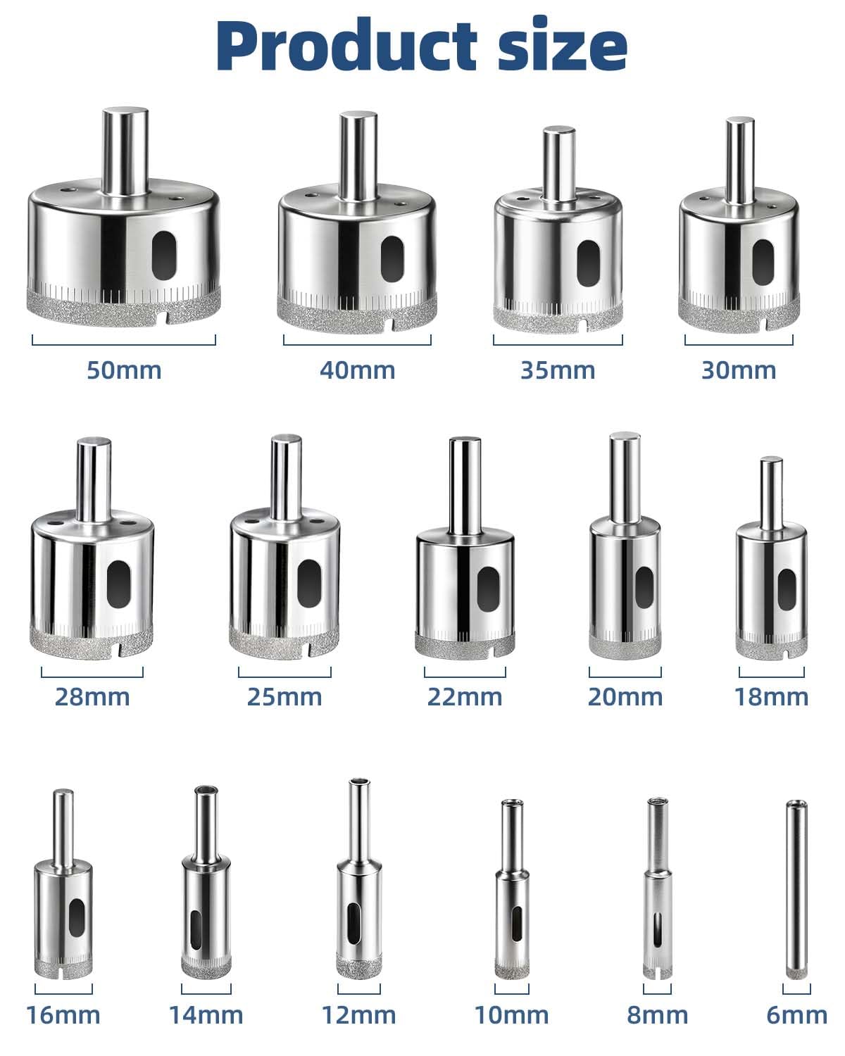 Sega a tazza per piastrelle - Set di 15 punte diamantate per piastrelle, porcellana, mattoni, vetro, marmo e ceramica GA1FSL