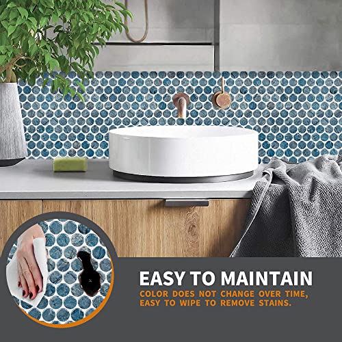 Artemuro 10-Sheets Premium Peel And Stick Backsplash Tile - Penny Round Luxury Blue Marble Self Adhesive Tiles, 12X12 Inches 3D Decorative Wall Sticker Stick On Backsplashes For Kitchen, Bathroom #TOP5