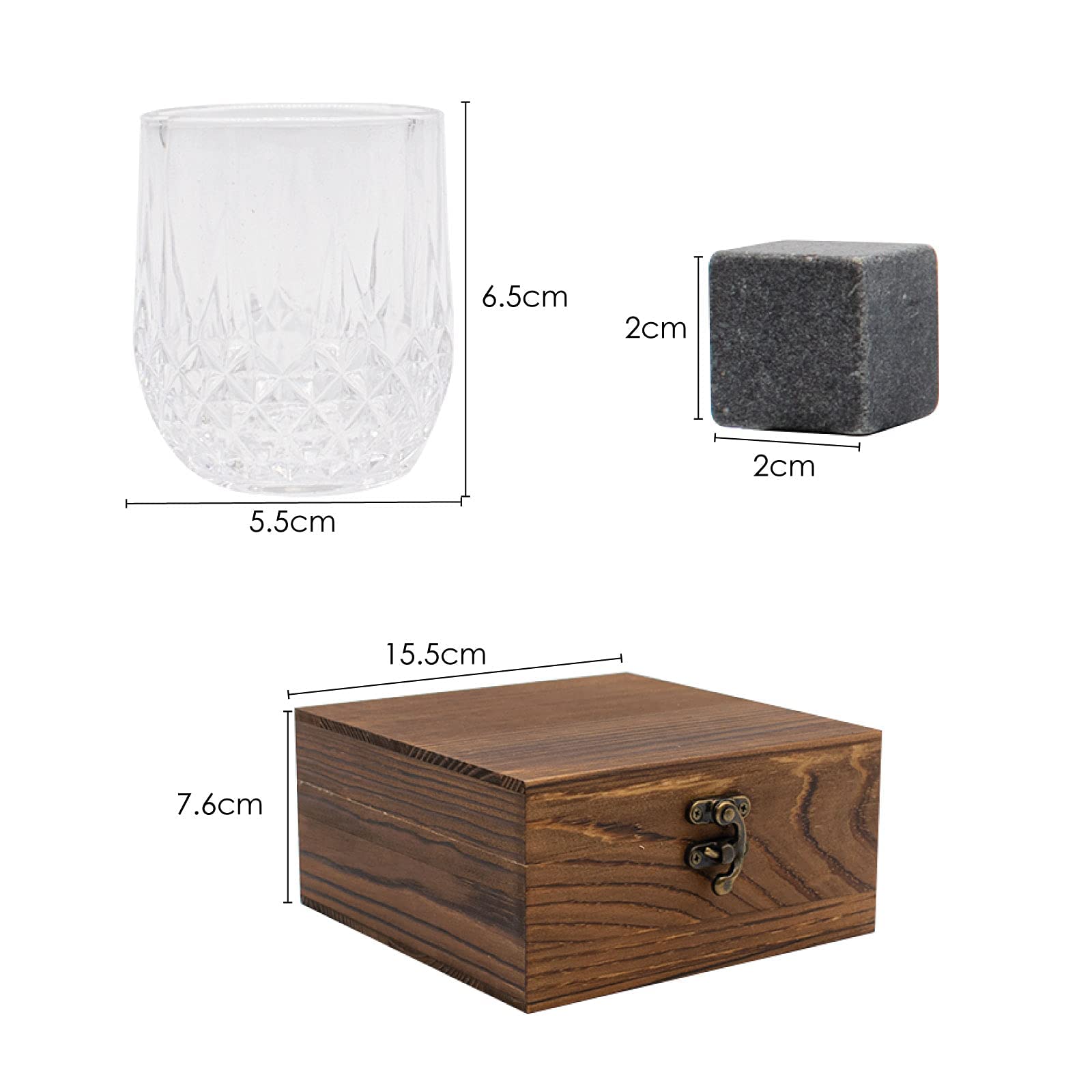 TRIXES Kleine Whisky Bril Geschenkdoos, Scotch Proeverij Set voor Mannen, Whiskey Stones & Coasters Kit