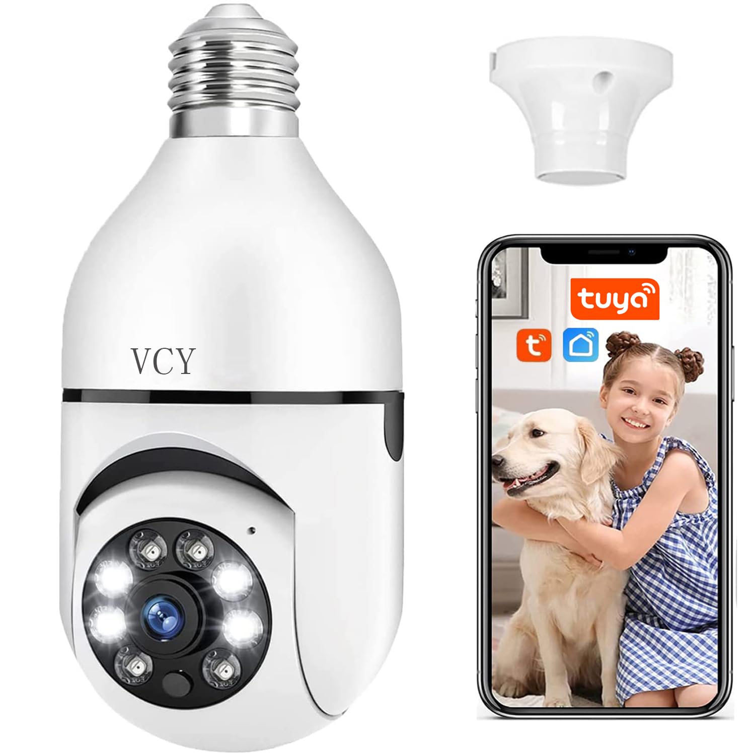 Telecamera di sicurezza della lampadina, E27 WiFi TUYA colori notturna a 360 gradi Pan/Tilt Telecamera IP panoramica,3MP 1080 P Smart Home Sorveglianza Bambini Cam Allarme Due Vie Talk Indoor Pet