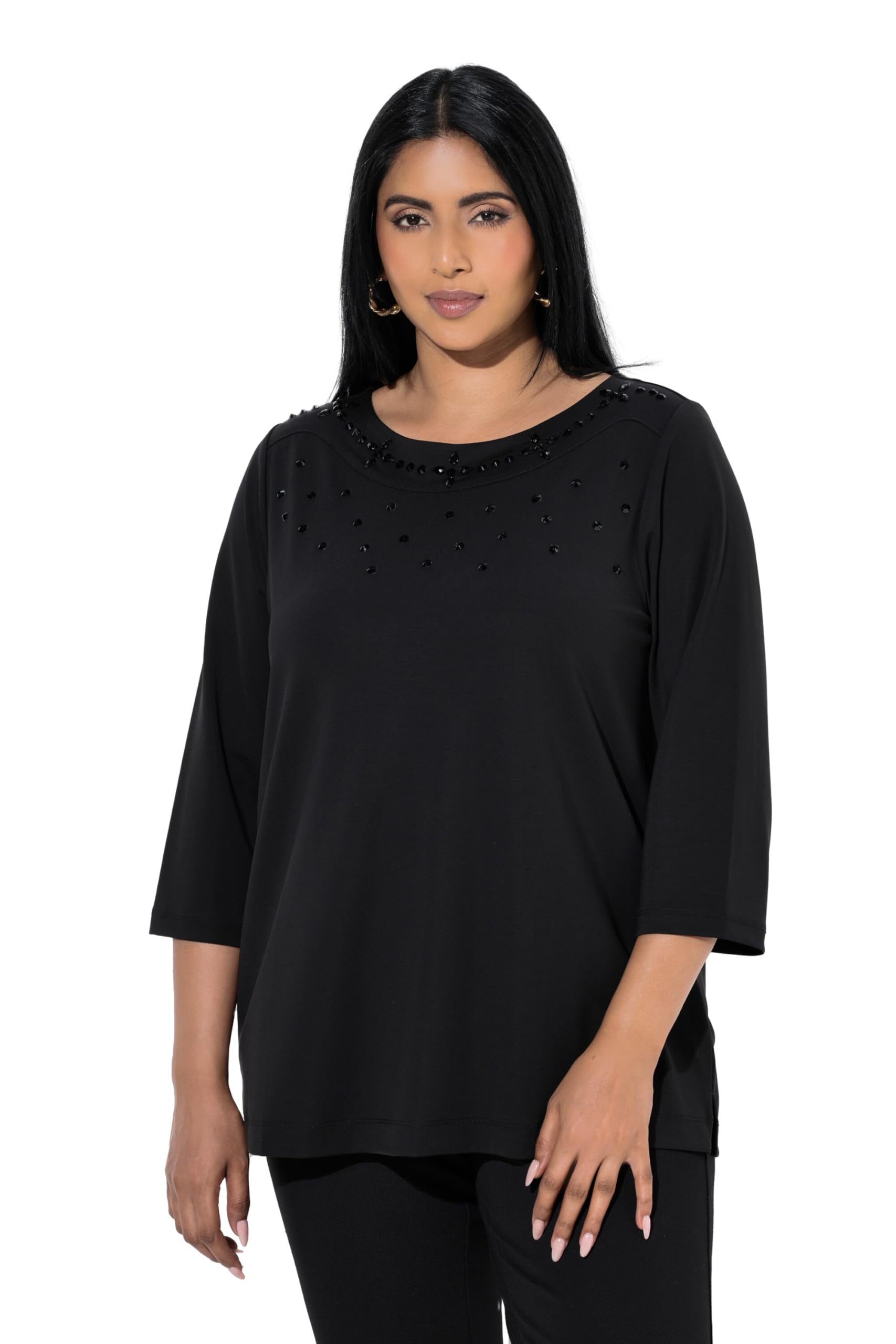 Ulla Popken Damen große Größen Übergrößen Plus Size Shirt, Ziersteine, U-Boot-Ausschnitt, 3/4-Arm 843886