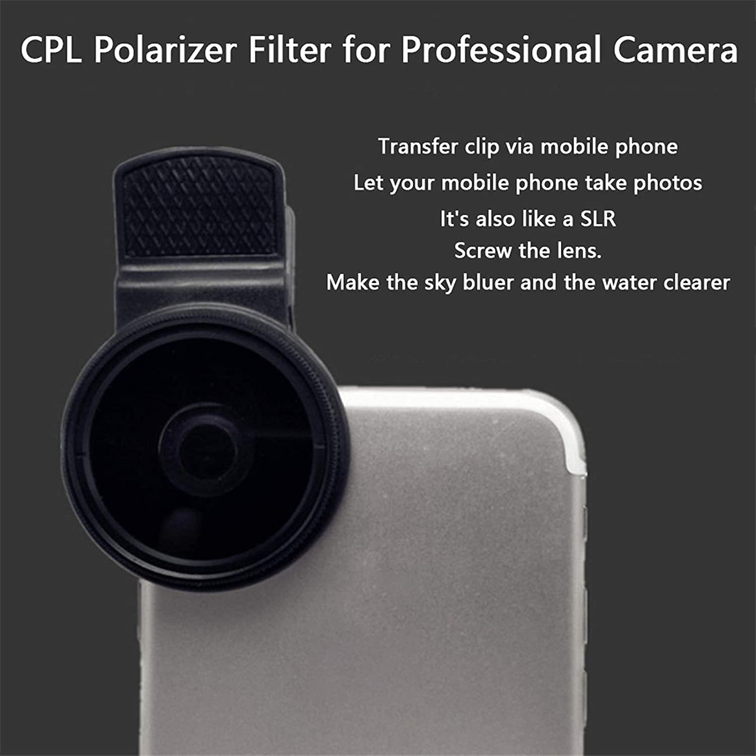 Lente telefónica de cámara, Kit de Lentes telefónicas con Clip Polarizer cámara de Filtro CPL Universal de Gran Angular Accesorios Negros teléfono portátil Lente portátil