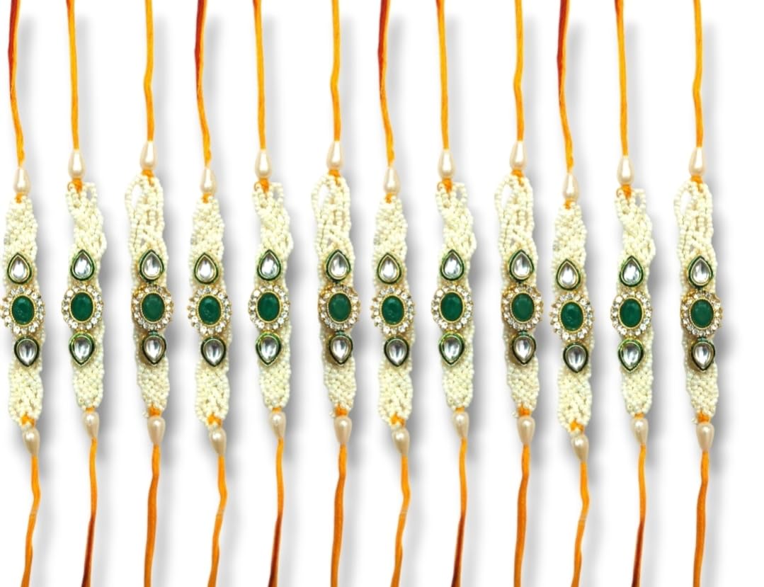 Pack of 12 Thread Rakhi Set for Brother | Premium Handcrafted Designer Pearl Rakhi Bulk Collection | Traditional Rakshabandhan Gift Mega Pack for Family-image-26
