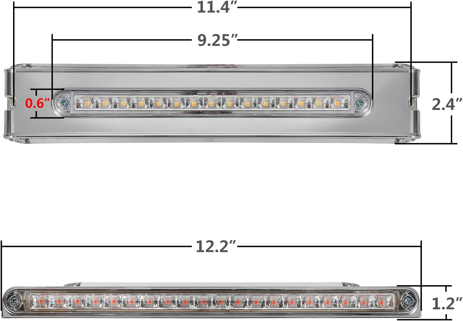 Partsam 2Pcs 12" Double Face Chrome Trailer Tail Light Bar - 55 LED Triple Face Stop, Turn, Side Marker & Auxiliary Lights with Clear Lens, Surface Mount