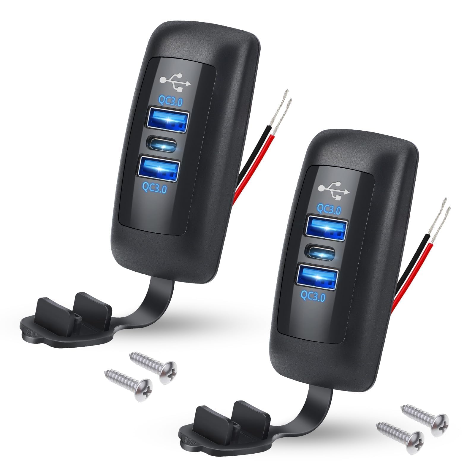 Linkstyle Gniazdo Ładowarki Samochodowej USB, Podwójne Gniazdo USB QC3.0 typu A i PD3.0 typu C do Samochodu Trucka 12V/24V, 2szt