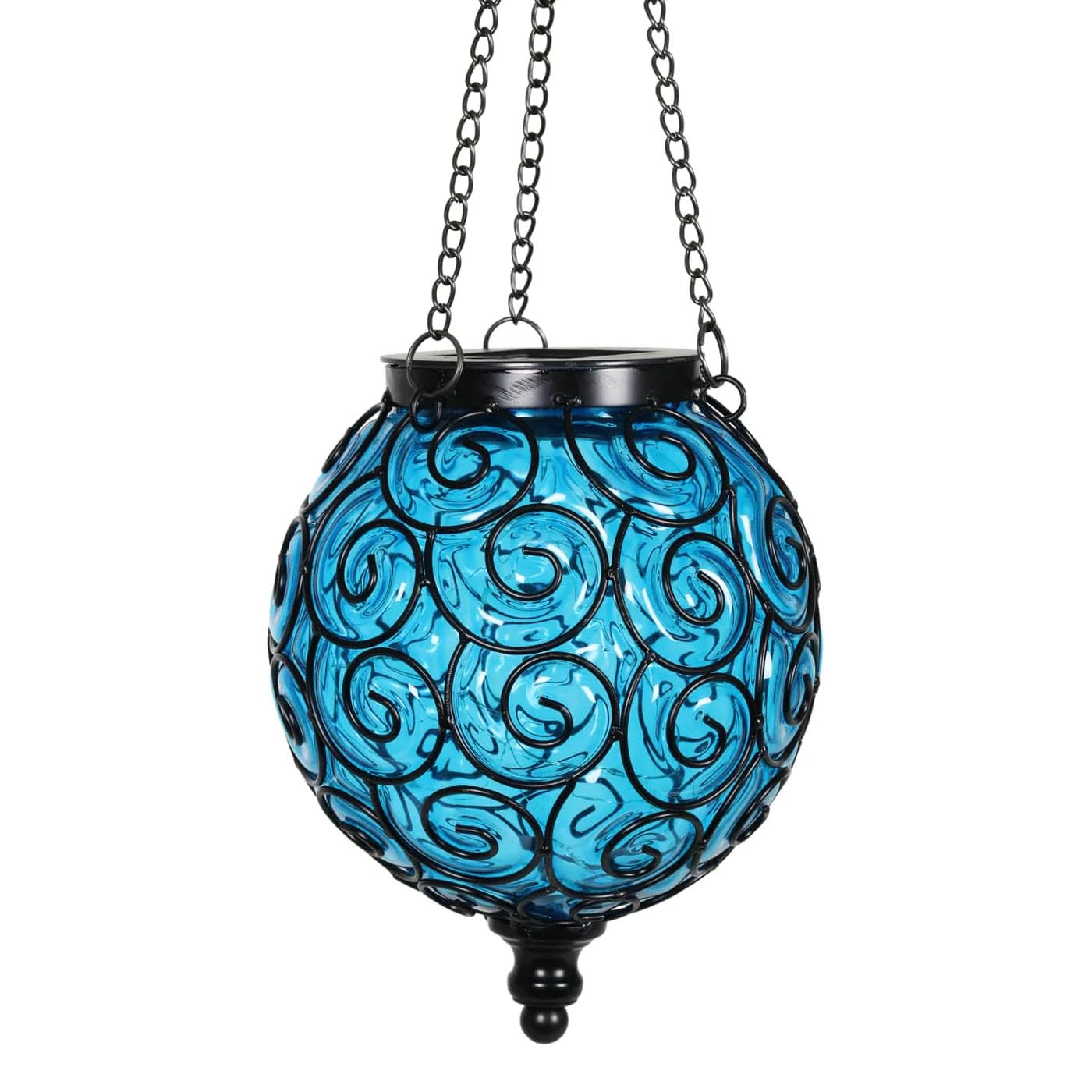 Taylor & Brown Blue Solar Hanging Lantern - Decorative Handblown Plastic Round Hanging Lantern Light With 12 Led Lights For Outdoor, Garden, Patio, Yard, Pathway (Blue)