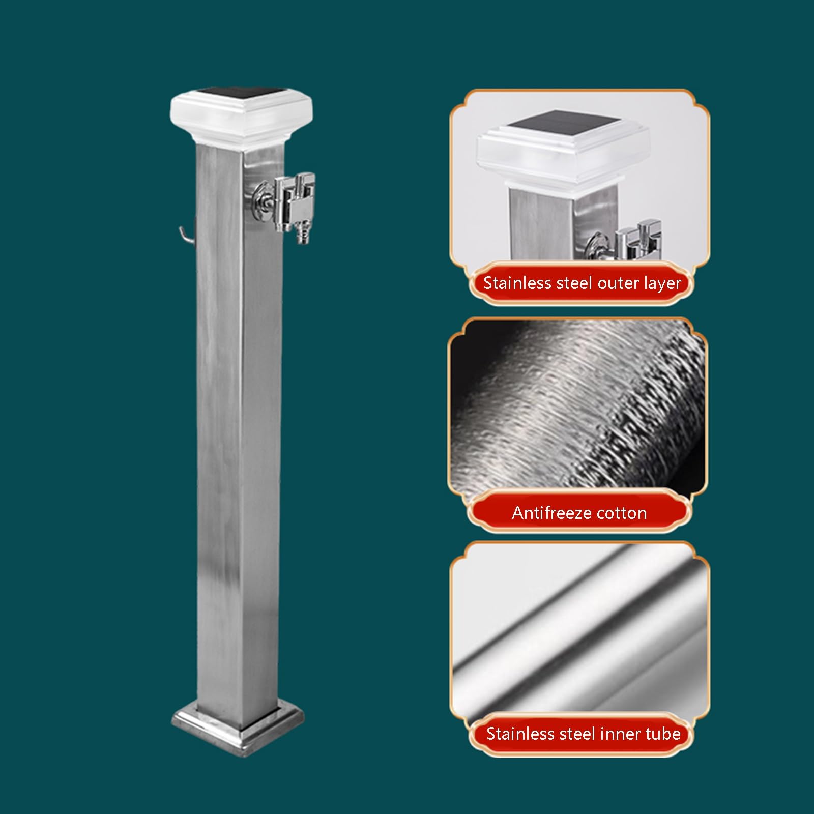 Generico Colonna d'Acqua da Esterno in Acciaio Inox con Rubinetto - Rubinetto Verticale da Giardino, Design antigelo, Finitura Argento Resistente, Ideale per Giardini e terrazze, Altezza 60 cm