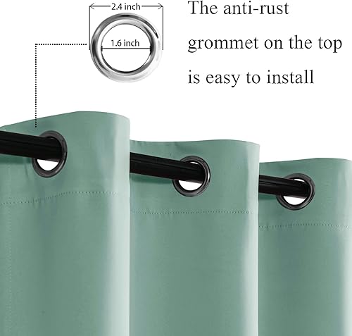 Miniatura 2 de JIUZHEN Cortinas opacas de aislamiento térmico y acústico con tiras de amarre, de color salvia claro, bloquean la luz del sol y reducen el ruido,