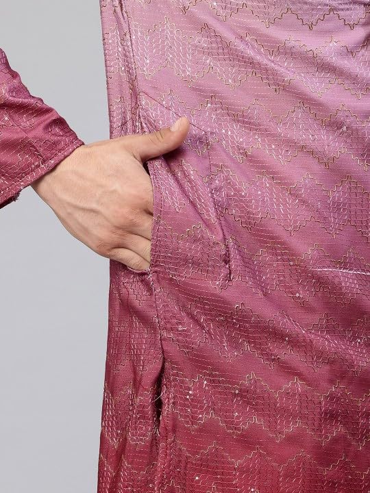 Image of Luxrio Men's Ombre Shaded Sequence Self Embroidered Textured Long Kurta Full Sleeves - Casual Ethnic Wear