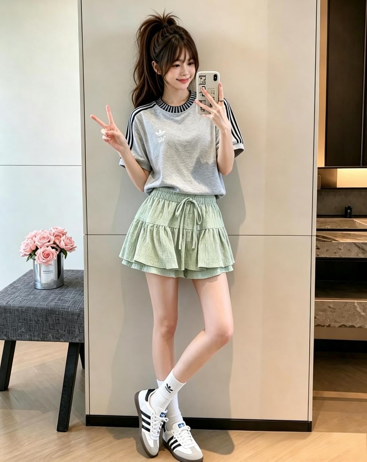 Womens Ruffle Tiered Short Skirt Skorts Elastic Waist with Built-in Shorts Plus Size Flowy Layered