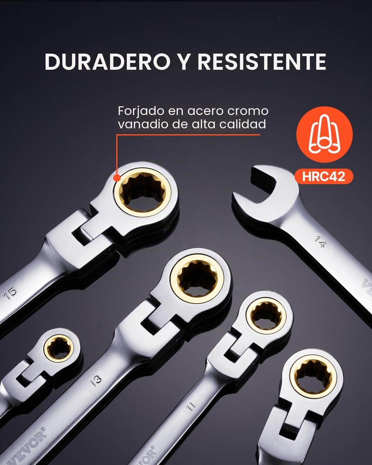 VEVOR 8 PCS Juego de Llaves de Trinquete de Cabeza Flexible, Juego de Llaves Combinadas con Bolsa Enrollable Juego de Llaves Mediano Métricas de 8-17 mm para Uso Doméstico, Reparaciones de Automóviles