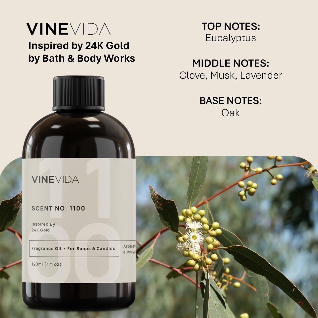 VINEVIDA [4oz] 24K Gold - Fragrance Oil for Candle Making and Soap Making - Premium Candle Scents for Soy Candles