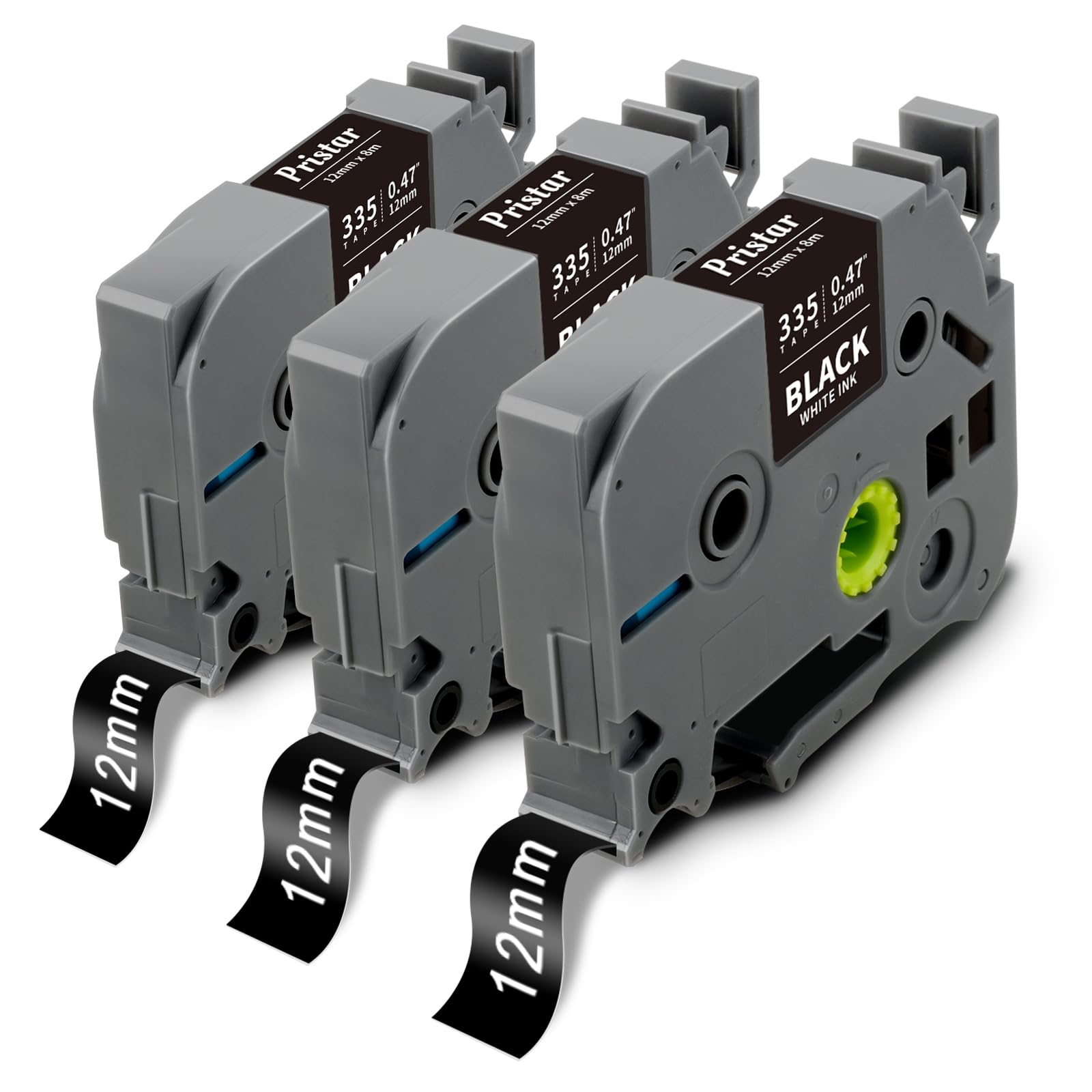 TZe-335 TZ-335 White on Black Label Tape Compatible for Brother P Touch Label Maker TZe TZ Tape 12mm 0.47 Laminated Black TZe335 Work with PTouch D210