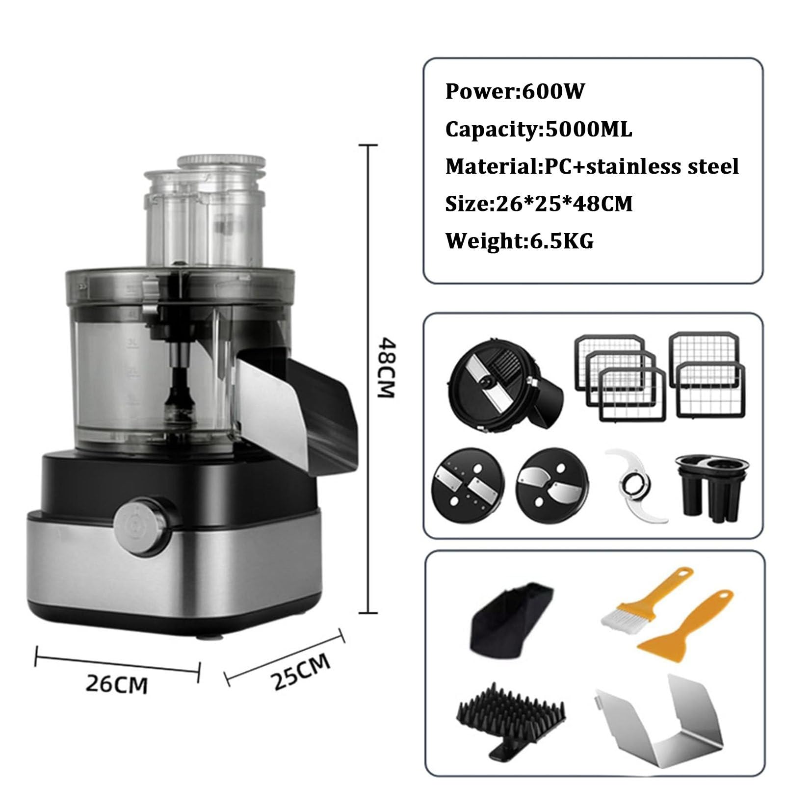 Mandolina per Verdure Professionale, Tritaverdure Elettrico A Cubetti con Griglia A 5 Cubetti, capacità 5000 Ml, Tritaverdure per Frutta E Verdura, Tritaverdure per Casa/Commerciale