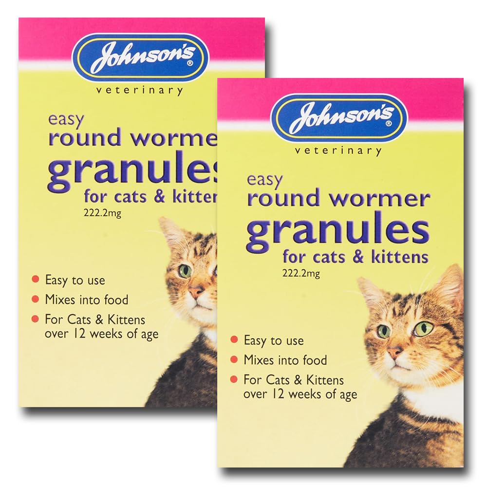 Easy Round Wormer Granules for Cats & Kittens - Cat Worming Treatment for Roundworms by Johnson's Veterinary | Suitable for Cats Over 12 Weeks | 2 Boxes - 6 Sachets