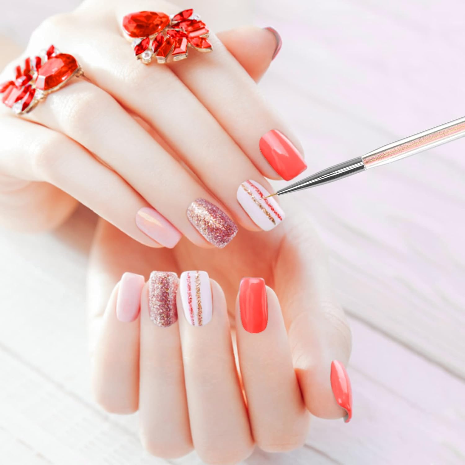 Arqumi [Pack of 5] Nail Art Brushes Set, Acrylic Pole Nail Art Painting Brushes Liner Brush Flat Pen Sweep Pen Round Head Pen for DIY Manicure, Aurora Color : Beauty & Personal Care