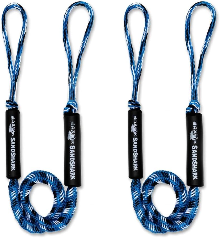 SandShark Anchor Premium Bungee Dock Lines for Boats, 2-Pack - Anchor Rope Boat Accessories Marine, Boat Anchor - Stretches 4-5.5 ft, Absorbs Shock, Reduces Pull - Ties to Dock, Cleats, Docks, Pylons