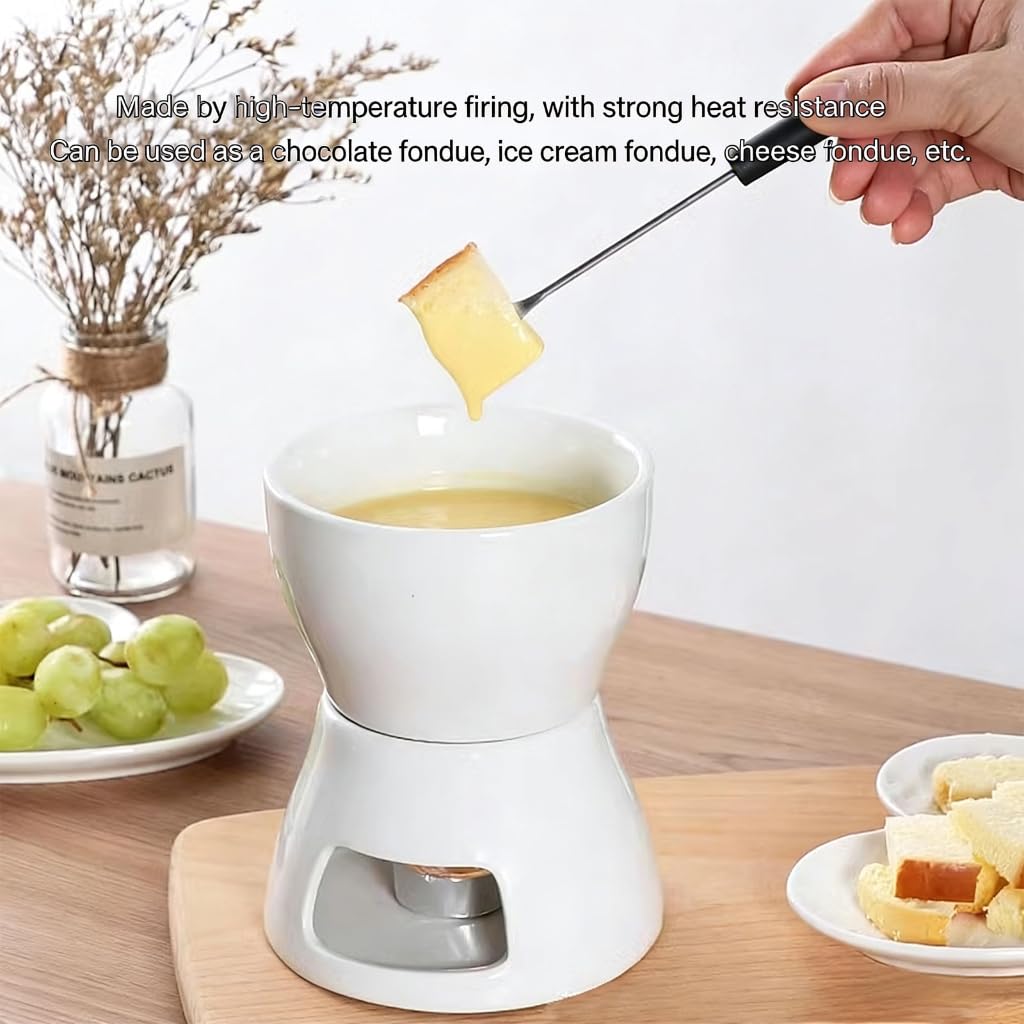 Zestaw ceramicznych podgrzewaczy do fondue 300 ml/400 ml zawiera 4 widelce kuchenne niezbędne