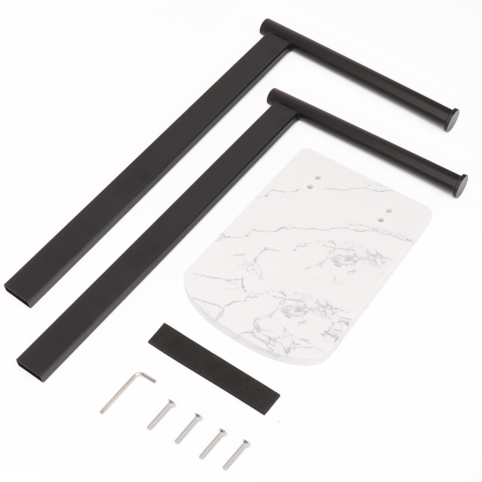 NearMoon Toallero de Mano con Base de mármol equilibrada, Soporte de Acero Inoxidable SUS304 en Forma de L, toallero de pie con aro para baño, Cocina o encimera (Barra Doble, Negro Mate)